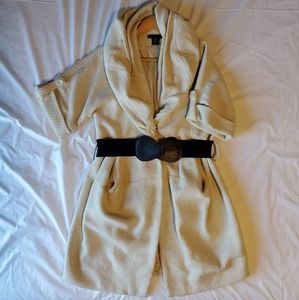 Doki-Geki cowl neck cream knit knee-length coat